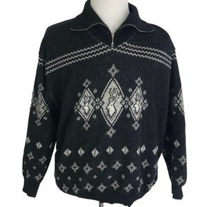 Bogner Sweater Mens Size Large L Black Gray Snowflakes Reindeer‎ Stag Vintage